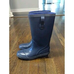 L.L. Bean Wellie Kids Rain Boots Size 5 Navy Blue Pull Up Long